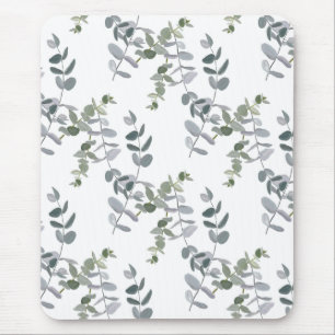 Elegant Sage Green Eucalyptus Leaves Pattern Mouse Pad
