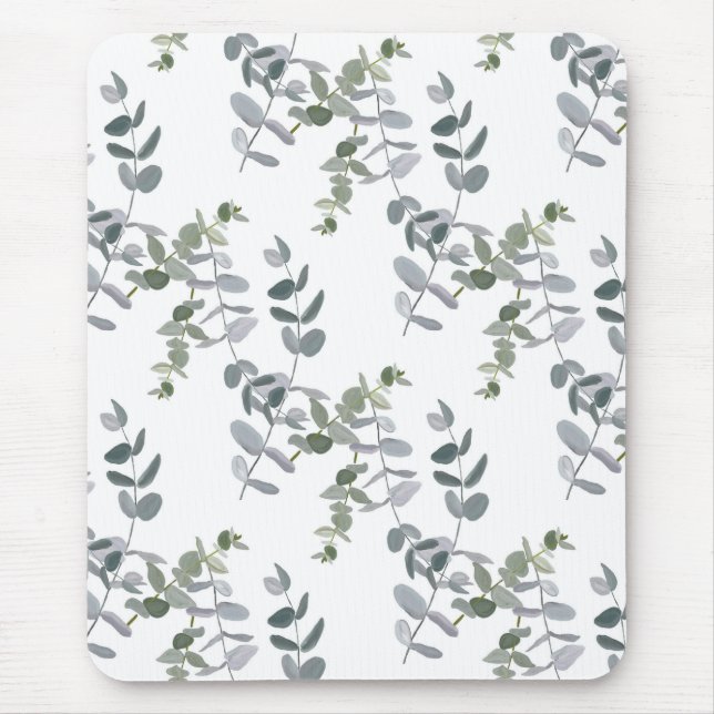 Elegant Sage Green Eucalyptus Leaves Pattern Mouse Pad (Front)
