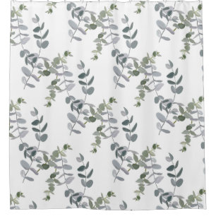 Elegant Sage Green Eucalyptus Leaves Pattern Shower Curtain