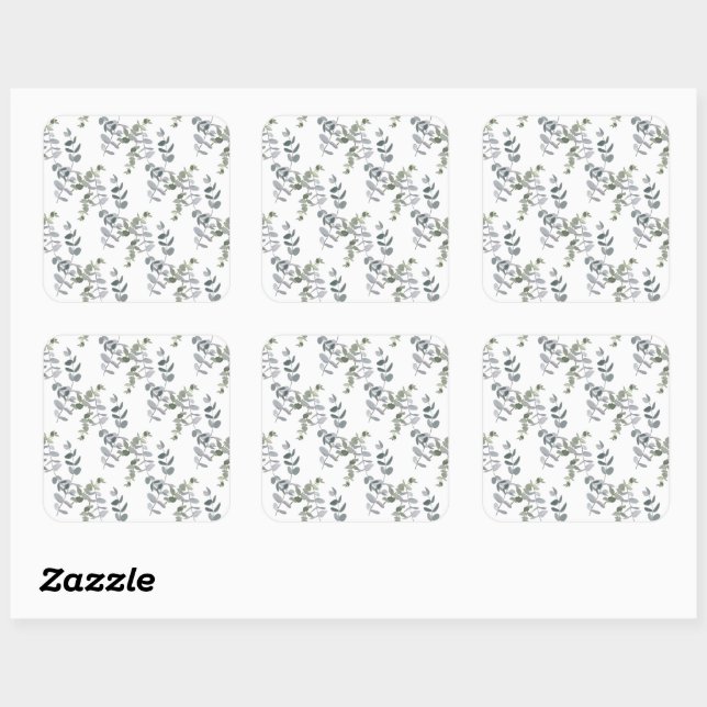 Elegant Sage Green Eucalyptus Leaves Pattern Square Sticker (Sheet)