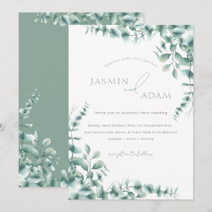 Elegant Sage Green Eucalyptus Monogram Wedding Invitation