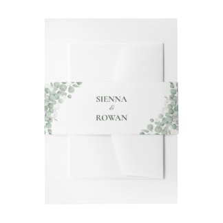 Elegant Sage Green Eucalyptus Personalised Wedding Invitation Belly Band