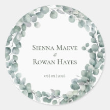 Elegant Sage Green Eucalyptus Round Wedding Favour