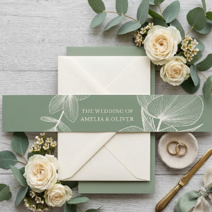 Elegant Sage Green Eucalyptus Wedding Invitation Belly Band
