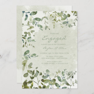 Elegant Sage Green Eucalyptus White Engagement Invitation