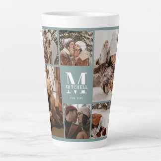 Elegant Sage Green Family Photo Collage Keepsake Latte Mug