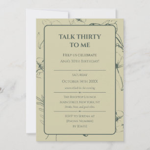 Elegant Sage Green Fine Art Floral 30th Birthday Invitation