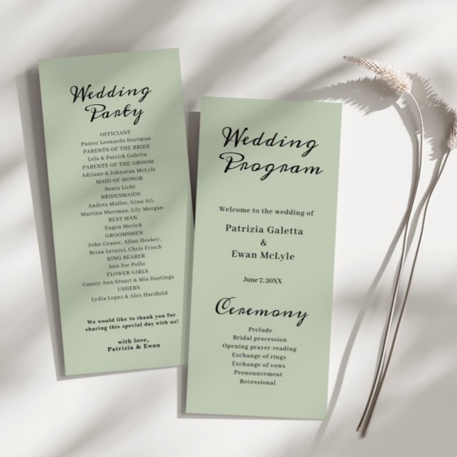 Elegant Sage Green Flat  Wedding program  (Creator Uploaded)