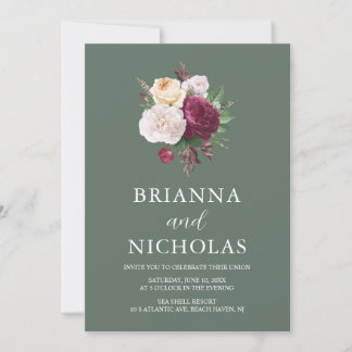 Elegant Sage Green Floral All in One Wedding Invitation