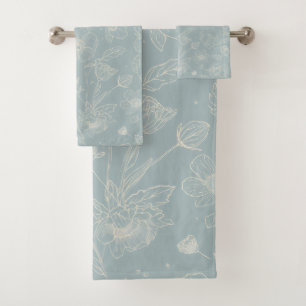 Elegant Sage Green Floral  Bath Towel Set