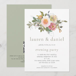 Elegant Sage Green Floral Bouquet Evening QR Code Invitation