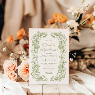Elegant Sage Green Floral Bridal Luncheon Invitation