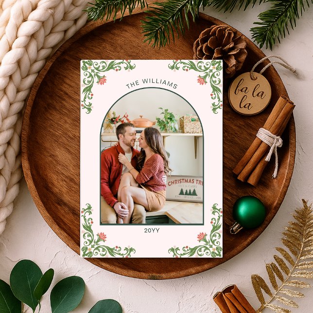 Elegant Sage Green Floral Christmas Photo Greeting Holiday Card (Creator Uploaded)
