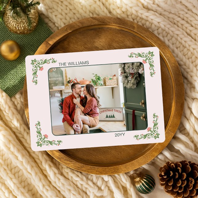 Elegant Sage Green Floral Christmas Photo Greeting Holiday Card (Creator Uploaded)