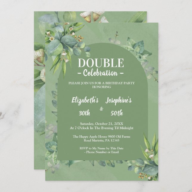  Elegant Sage Green Floral Double joint Birthday  Invitation (Front/Back)
