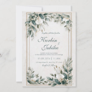 Elegant Sage Green Floral Frame Wedding Invitation