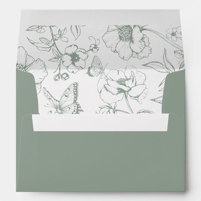 Elegant Sage Green Floral Garden Wedding Address Envelope (Back (Bottom))