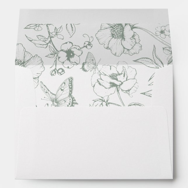 Elegant Sage Green Floral Garden Wedding Address Envelope (Back (Bottom))