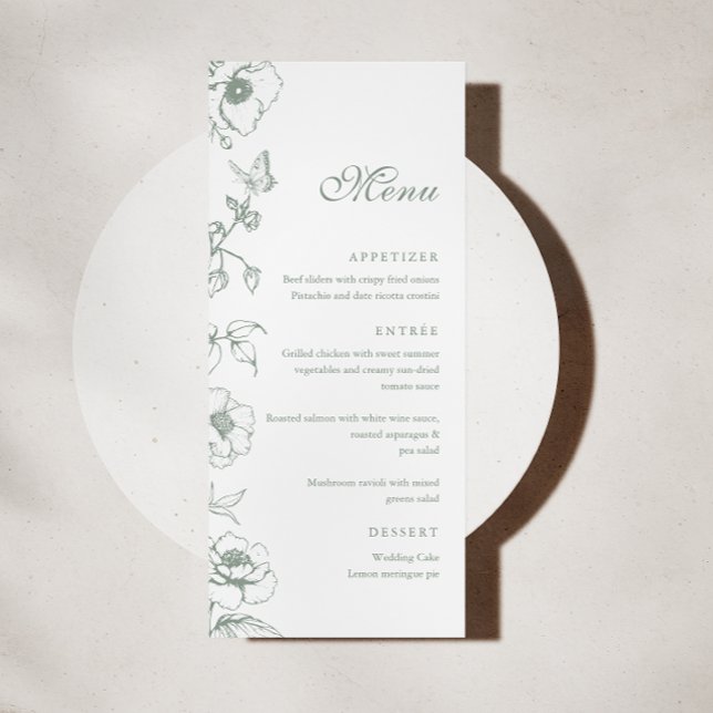 Elegant Sage Green Floral Garden Wedding Flat Menu (Creator Uploaded)