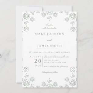 Elegant Sage Green Floral Garden Wedding  Invitation