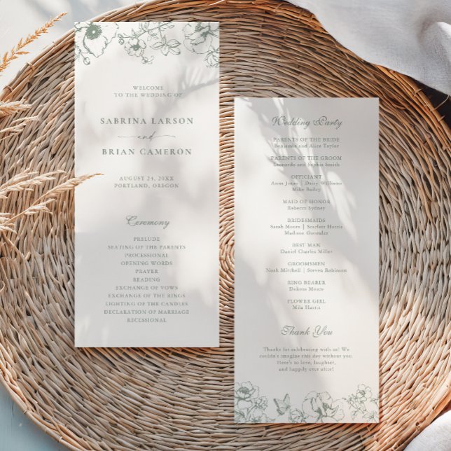 Elegant Sage Green Floral Garden Wedding Program (Creator Uploaded)