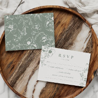 Elegant Sage Green Floral Garden Wedding RSVP