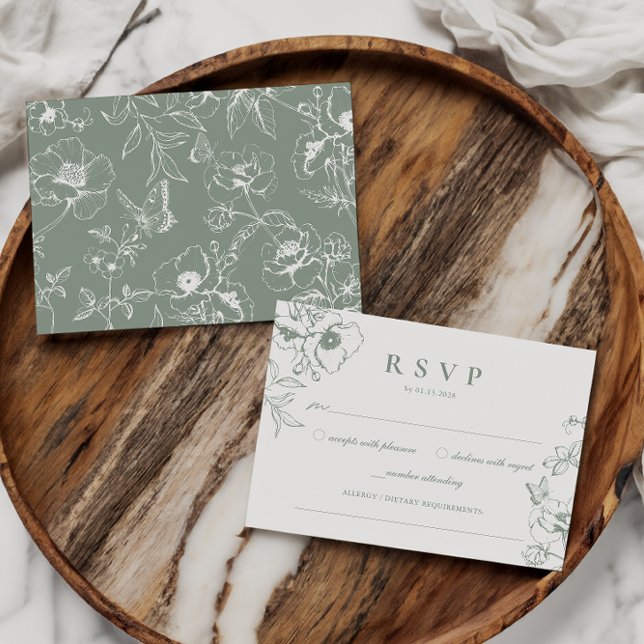 Elegant Sage Green Floral Garden Wedding RSVP Enclosure Card (Creator Uploaded)
