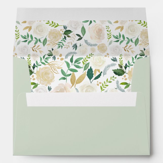 Elegant Sage Green Floral Greenery Wedding Envelope (Back (Bottom))