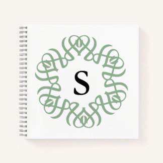 Elegant Sage Green Floral Monogram Family Notebook