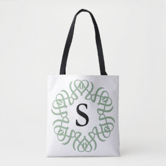 Elegant Sage Green Floral Monogram Family Tote Bag