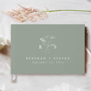Elegant Sage Green   Floral Monogram Wedding Guest Book