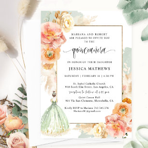 Elegant Sage Green Floral Princess Quinceañera Invitation