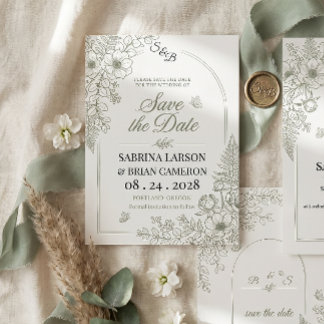 Elegant Sage Green Floral Save The Date Invitation