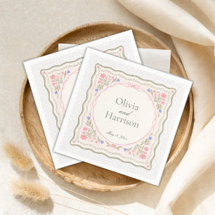 Elegant Sage Green Floral Wedding Cocktail Napkins