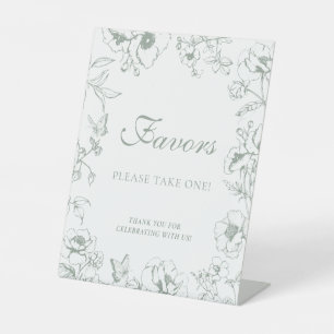 Elegant Sage Green Floral Wedding Favours Pedestal Sign
