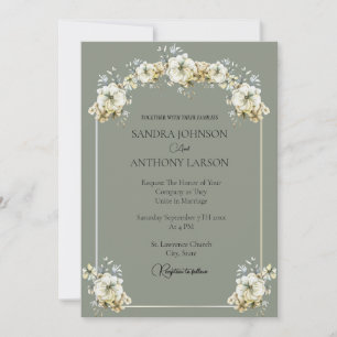 Elegant Sage Green Floral Wedding Invitation