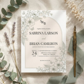 Elegant Sage Green Floral Wedding Invitation