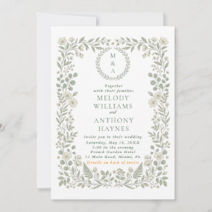 Elegant Sage Green Floral Wedding Invitation Templ