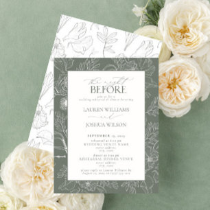 Elegant Sage Green Floral Wedding Rehearsal Dinner Invitation
