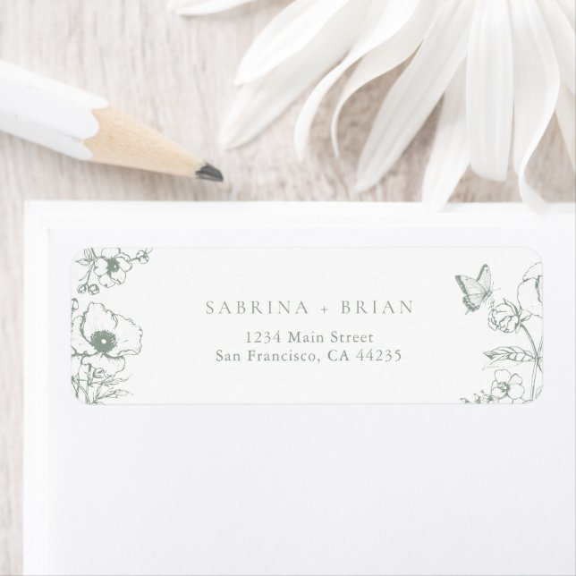 Elegant Sage Green Floral Wedding Return Address Label (Insitu)