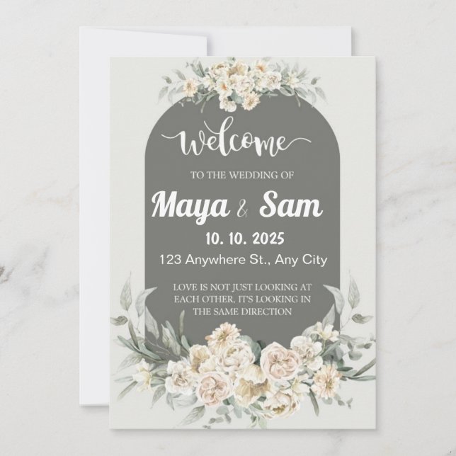 Elegant Sage Green Floral Wedding Sign Invitation (Front)