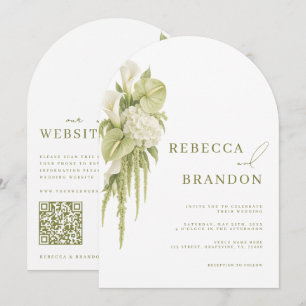 Elegant Sage Green Floral White Arch Wedding Invitation