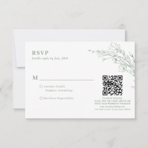 Elegant Sage Green Floral Wreath QR Code Wedding RSVP Card