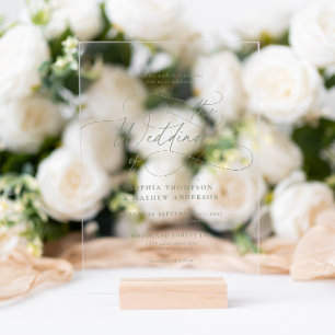 Elegant Sage Green Flourish Calligraphy Wedding Acrylic Invitations