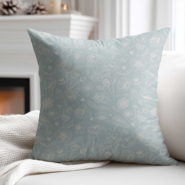 Elegant Sage Green Flower Throw Cushion (Creator Uploaded)