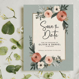 Elegant Sage Green Foliage Wedding Save The Date  Invitation