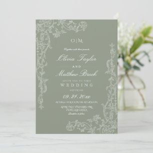 Elegant Sage Green French Floral Wedding Invitation