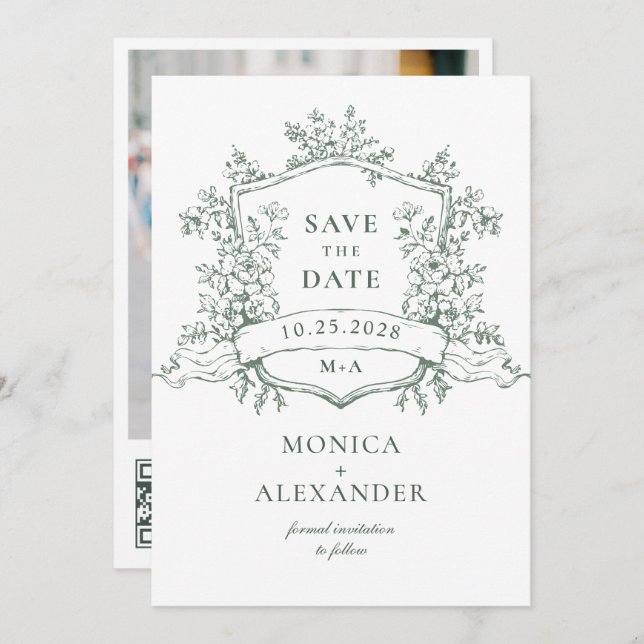 Elegant Sage Green French Garden Flowers Wedding Save The Date (Front/Back)