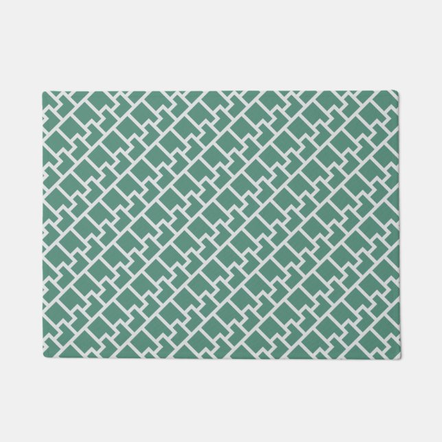 Elegant Sage Green Geometric Pattern Doormat (Front)