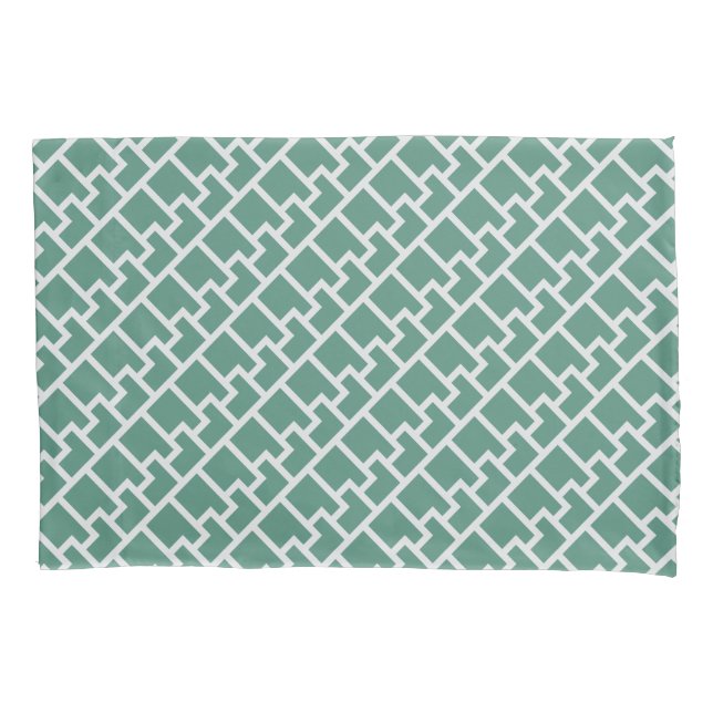 Elegant Sage Green Geometric Pattern Pillowcase (Front)